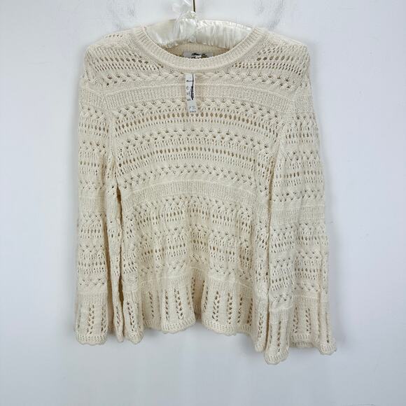 Madewell Scalloped Trim Sweater Tee 3/4 Sleeve Boho Cotton Blend Sand Small NWT - Picture 7 of 13